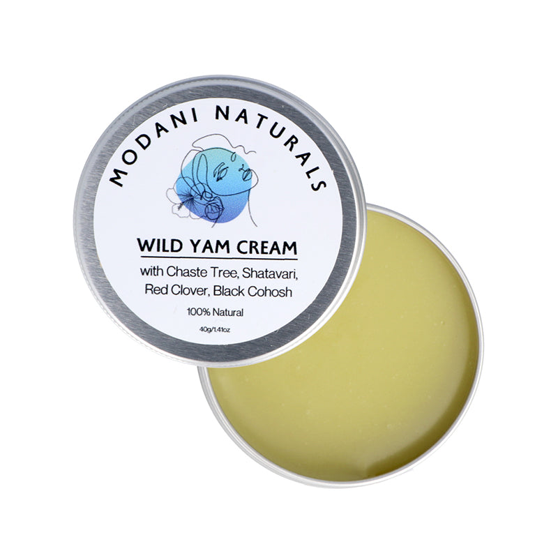 Modani Naturals Wild Yam Cream open tin showing product inside.