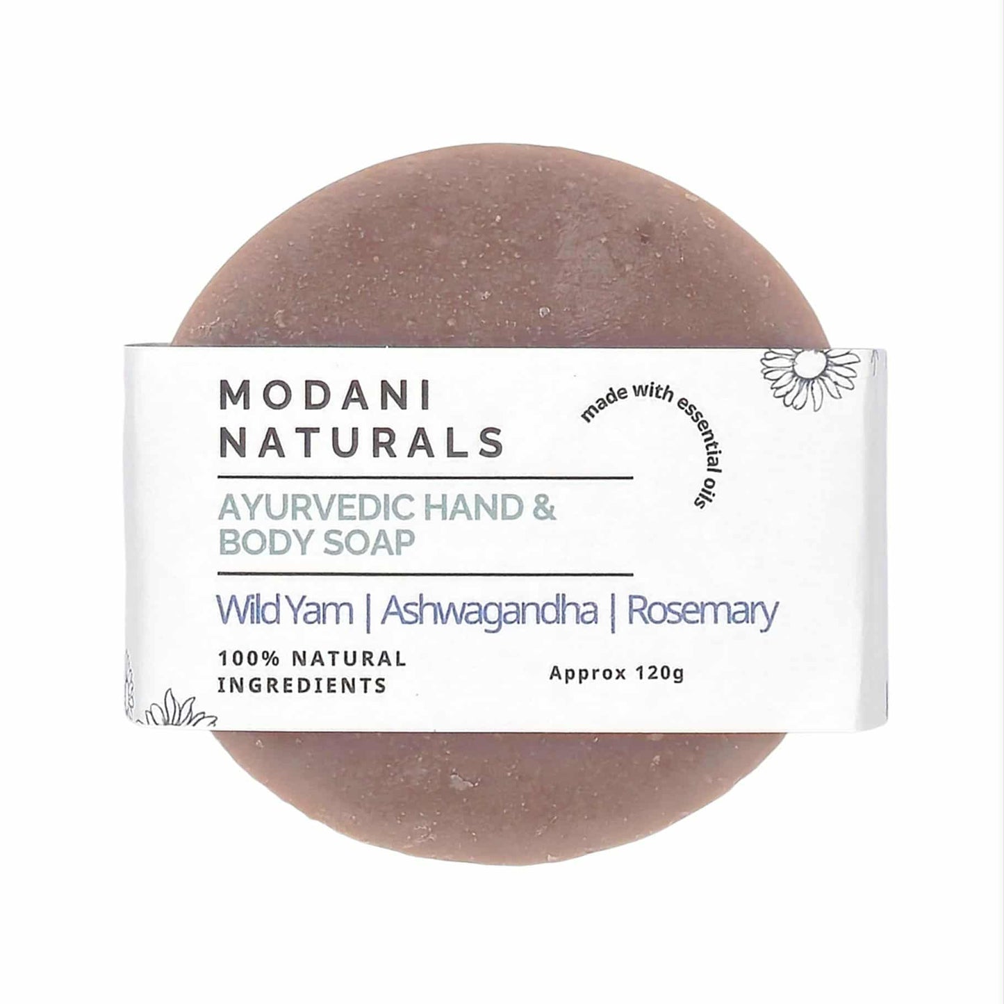 Modani Naturals wild yam soap bar with label on a white background