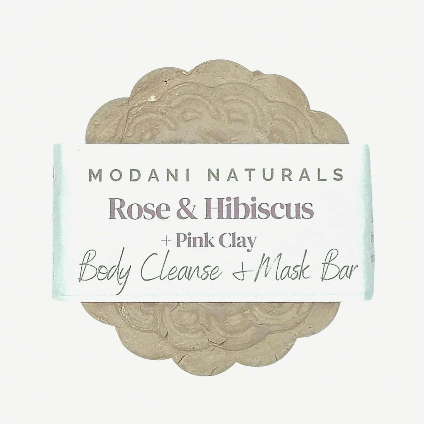 Modani Naturals Rose & Hibiscus Pink Clay body cleanse mask bar on a white background