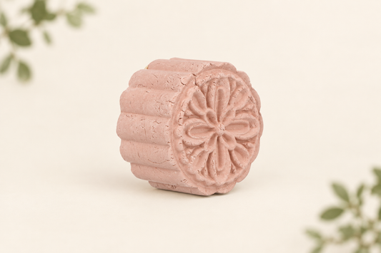 Texture solid Rose Hibiscus clay mask bar on white background.