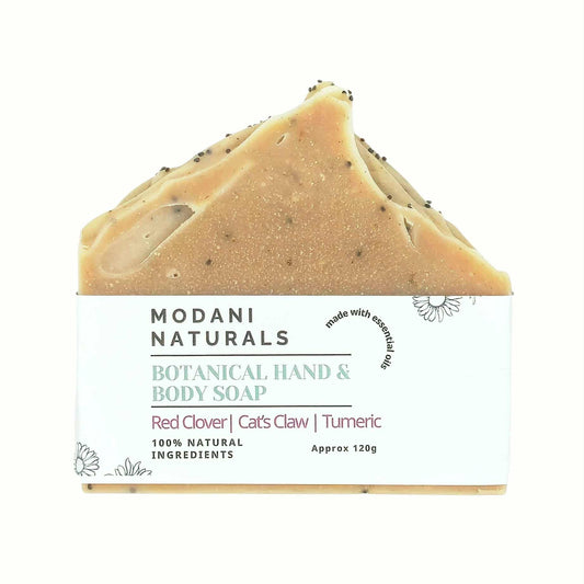 Modani Naturals botanical hand and body soap bar with visible label on a white background