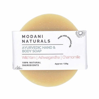 Modani Naturals Ayurvedic hand and body soap with a white label on a white background
