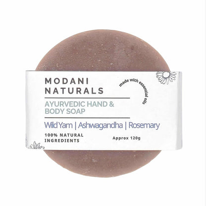 Modani Naturals wild yam soap bar with label on a white background