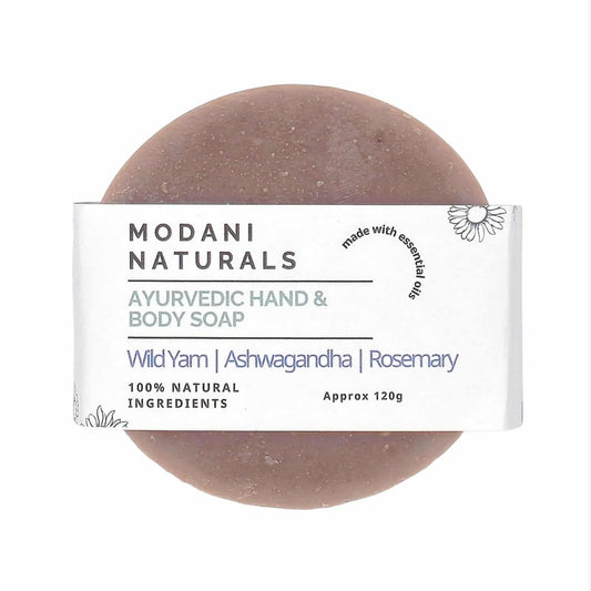 Modani Naturals wild yam soap bar with label on a white background