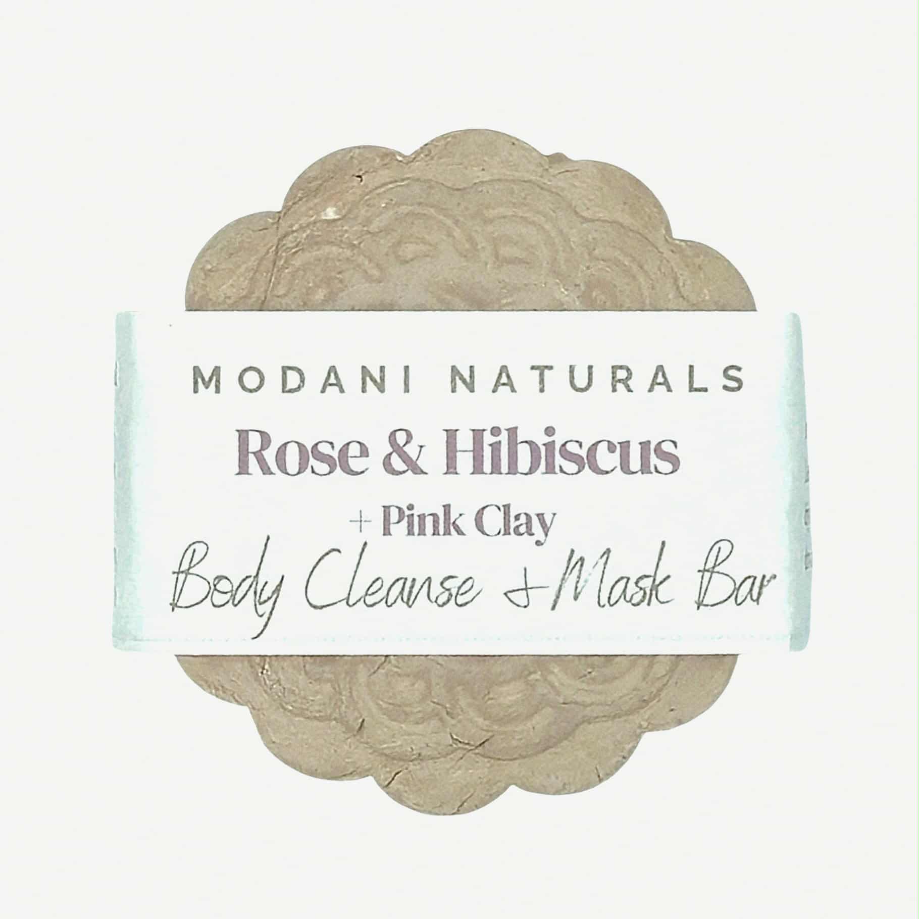 Modani Naturals Rose & Hibiscus Pink Clay body cleanse mask bar on a white background