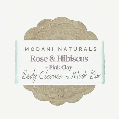 Modani Naturals Rose & Hibiscus Pink Clay body cleanse mask bar on a white background