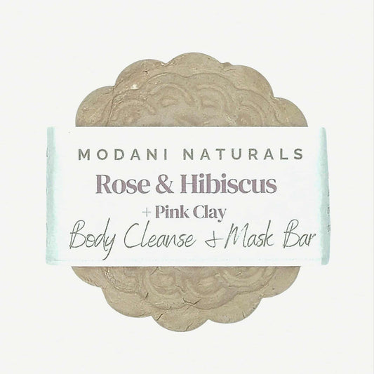 Modani Naturals Rose & Hibiscus Pink Clay body cleanse mask bar on a white background