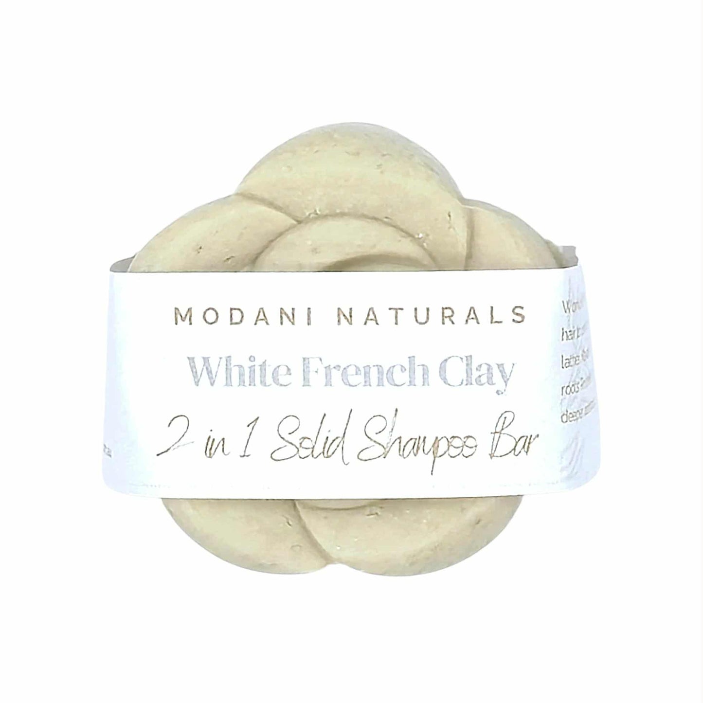 Modani Naturals White French Clay 2 in 1 Solid Shampoo Bar on a white background