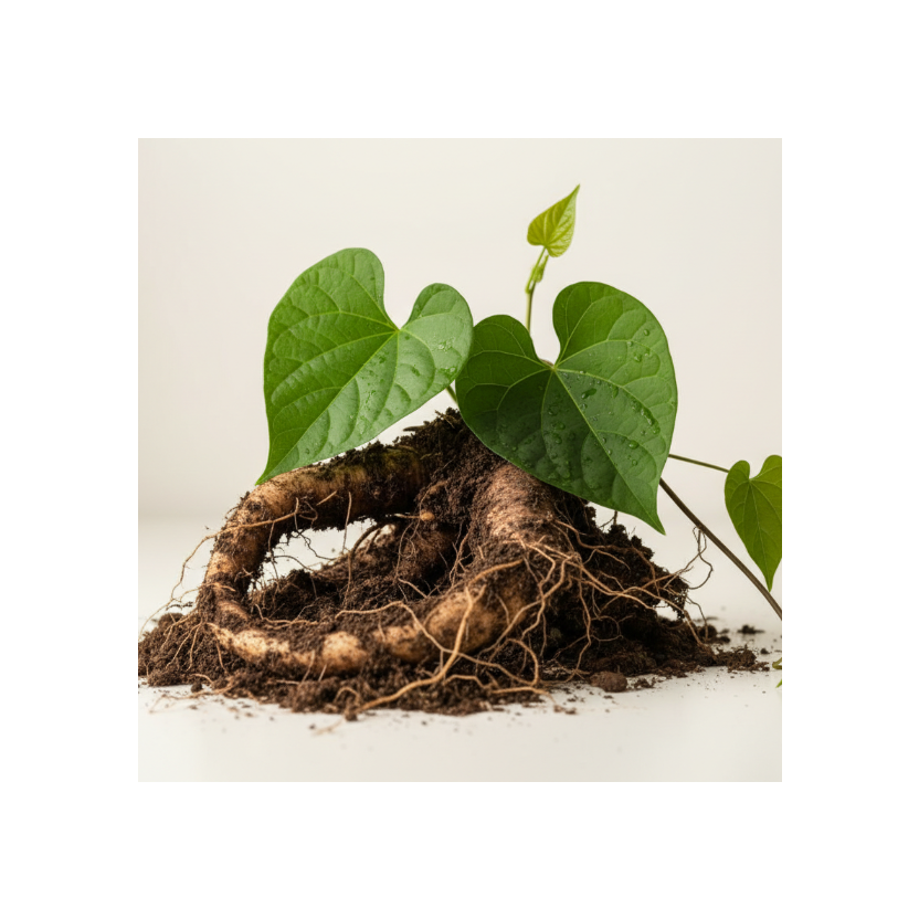 Wild Yam plant with roots on a white background